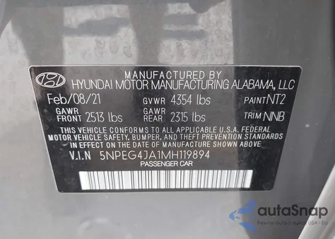 2021 Hyundai Sonata Se from USA, damaged, VIN 5NPEG4JA1MH119894